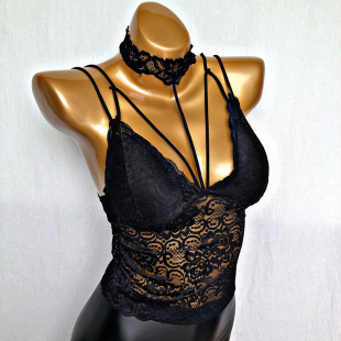 挂脖蕾丝黑色法式 修身 吊带上衣 夏季 INS抖音网红背心女外穿潮新款