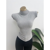 显高J 显瘦打底T恤上衣2025夏 背心女修身 韩国ins新款 半高领无袖