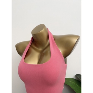 短款 性感百搭漏背挂脖背心女修身 2025夏装 内搭T恤上衣潮 自留