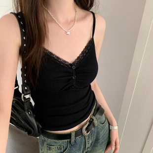 日常百搭@V领蕾丝吊带女2025春夏新款 上衣 内搭度假背心设计感无袖