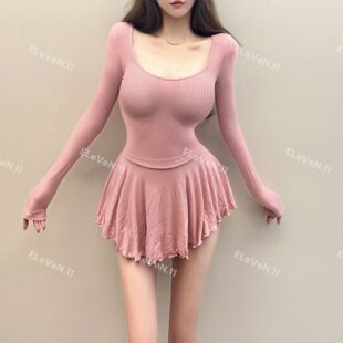 绝美腰身比~长袖 纯欲性感显瘦掐腰性感纯色短裙连衣裙女 两件套