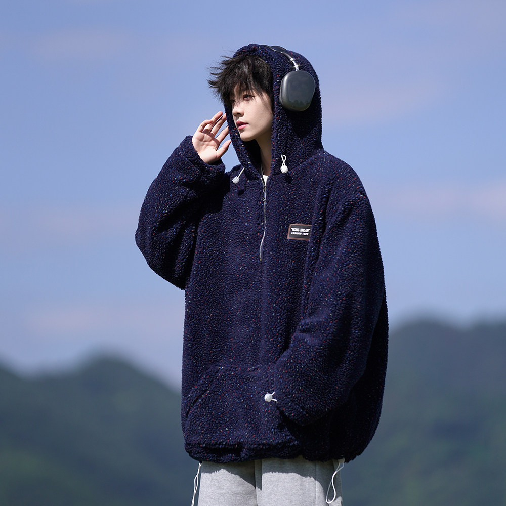 加绒内里满天星羊羔绒25冬装新款连帽卫衣款棉衣MY05P88控128,男装棉衣,电商A031