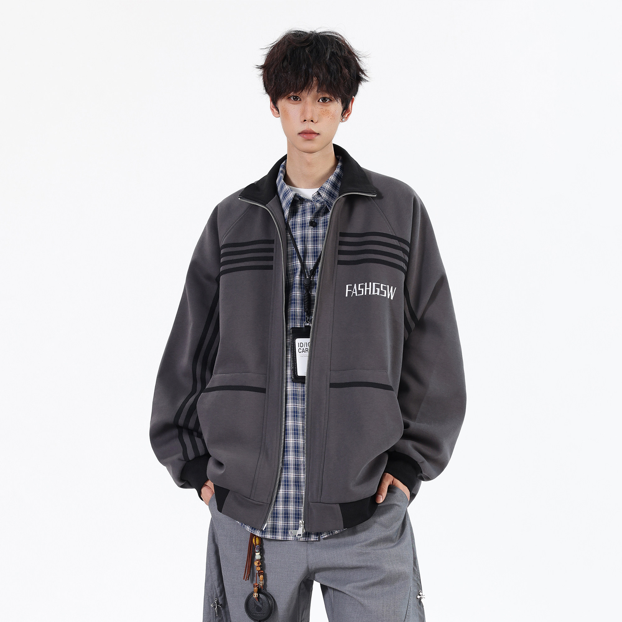 拉条夹克2026春装新款大码宽松刺绣夹克外套WY119P88控138，男装夹克，电商A031