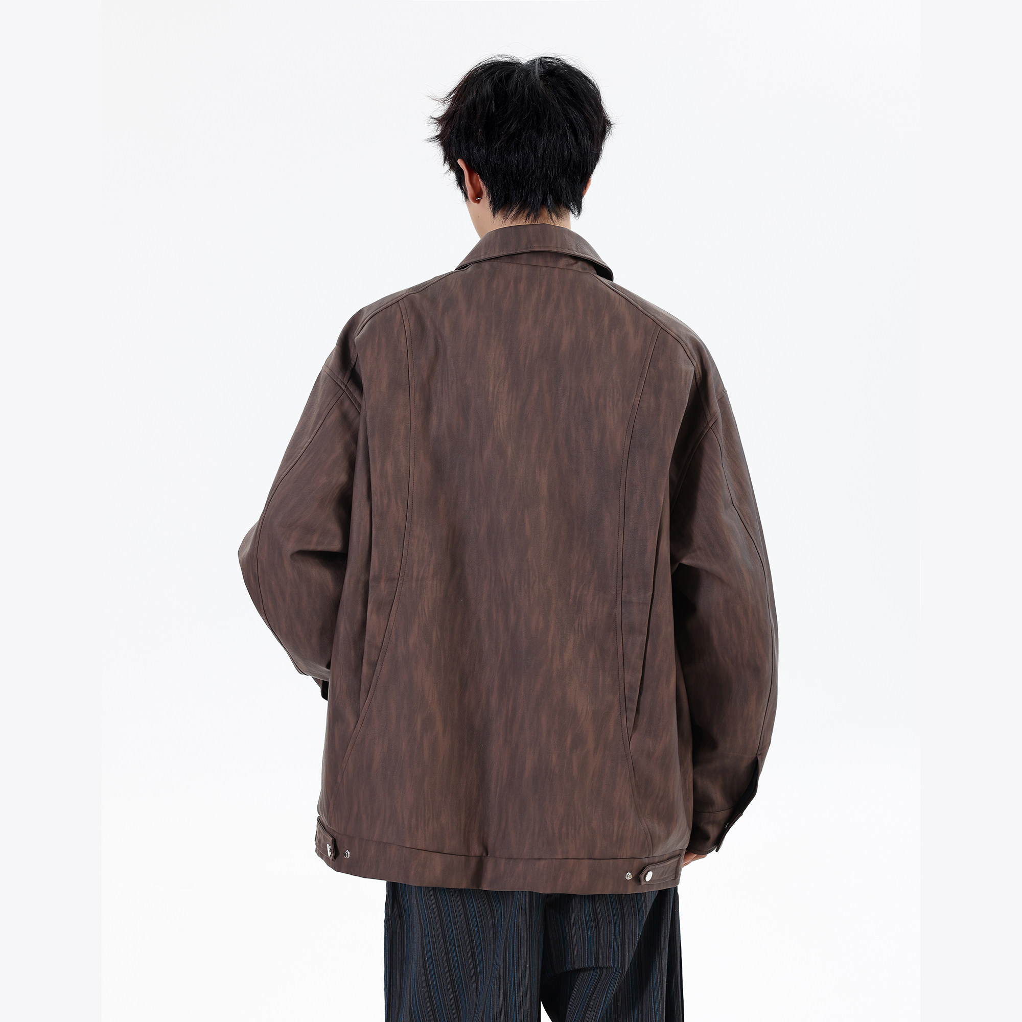 多拉链2025秋装新款大码印花宽松皮衣夹克外套JK130P98控158,男装皮衣,电商A031