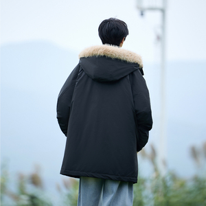 胖胖哥美式防泼水保暖毛领冬季棉服羊羔毛连帽棉衣大码宽松外套图片