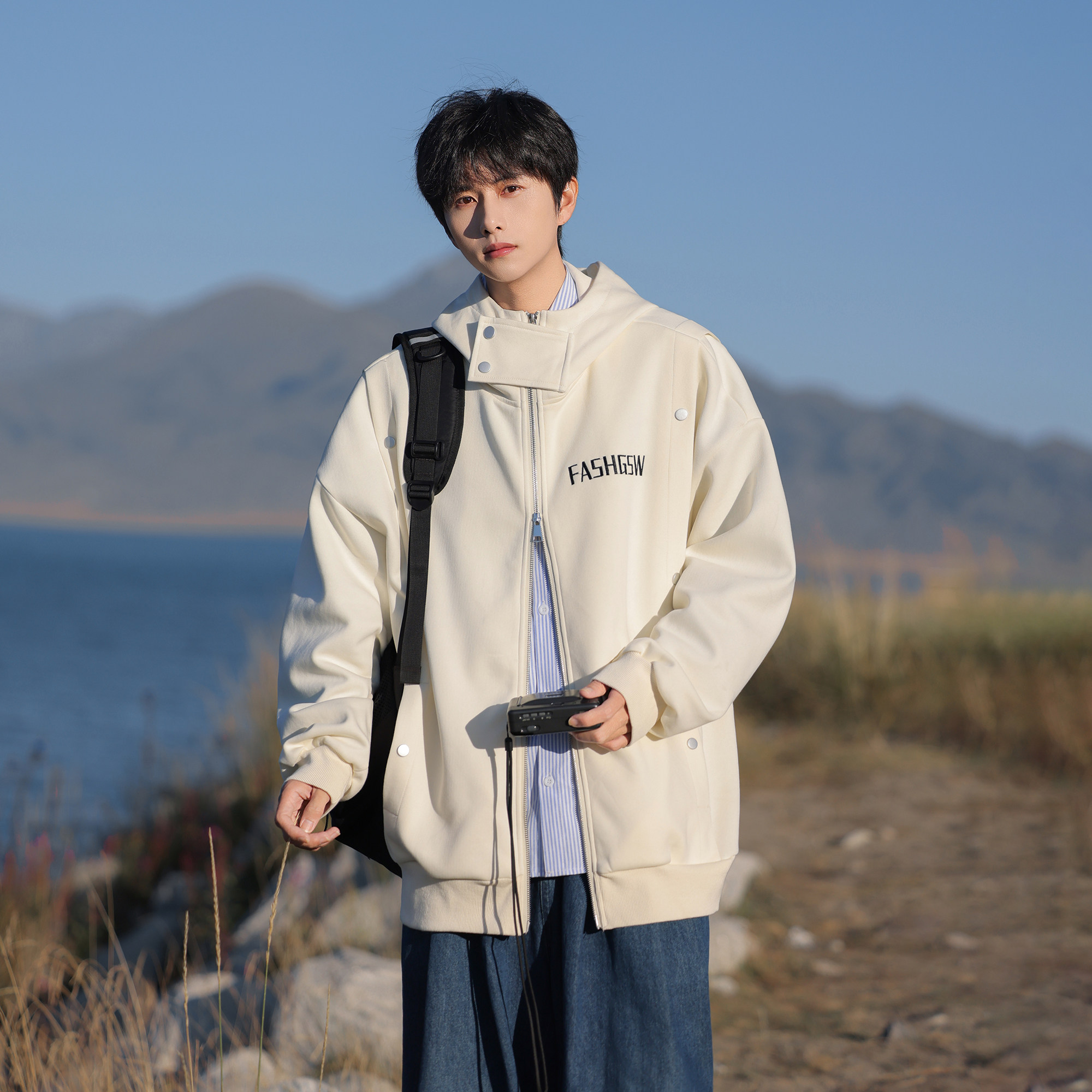 排扣夹克 25秋装设计款开衫连帽大码美式卫衣外套JK118 P88控138图片