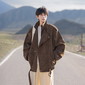 可二开 2025秋装新款大码肩章宽松皮衣夹克外套 JK131 P98 控158,男装皮衣,电商A031