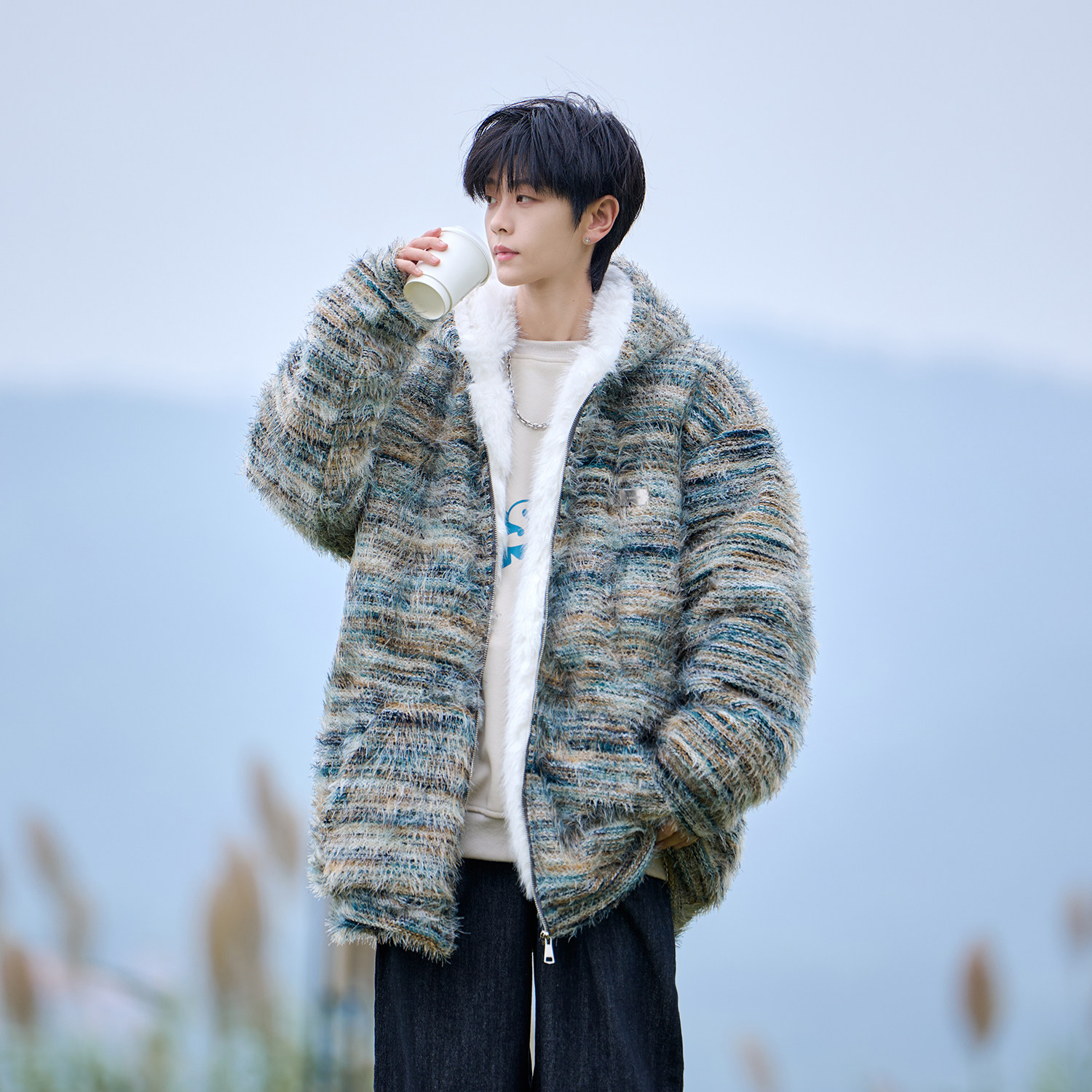 加倍保暖1300克毛绒内里油画渐变棉衣金属标HG11P138控198,男装棉衣,电商A031