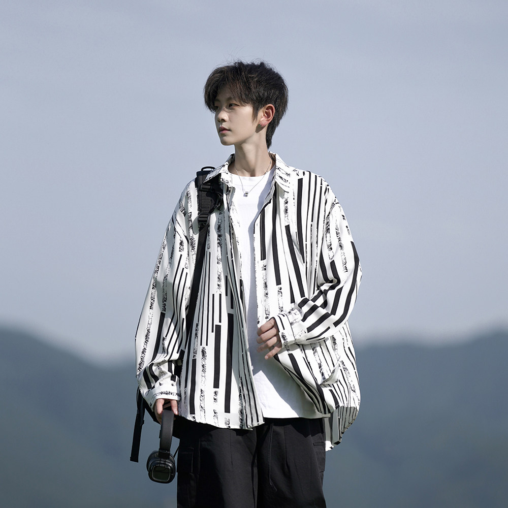 外景花衬衫2026春装新款宽松大码港风男士长袖衬衫CS02P48控68，男装衬衫，电商A031