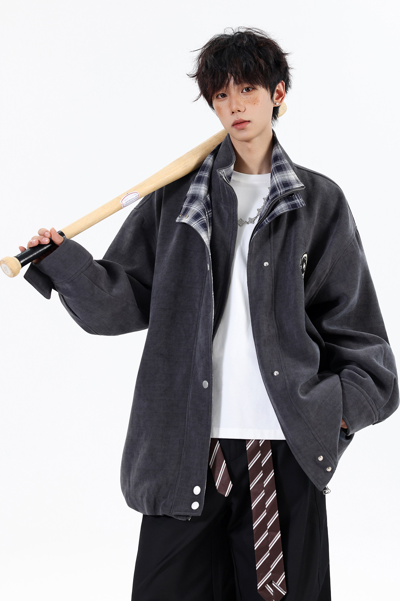 2026春装新款大码宽松假两件夹克贴标外套JK122P98控148,男装夹克,电商A031