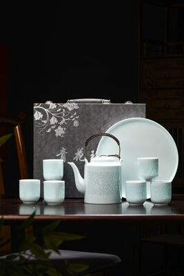 玲珑瓷茶具礼盒套装大容量提梁壶花茶壶送老师朋友老外商务伴手礼