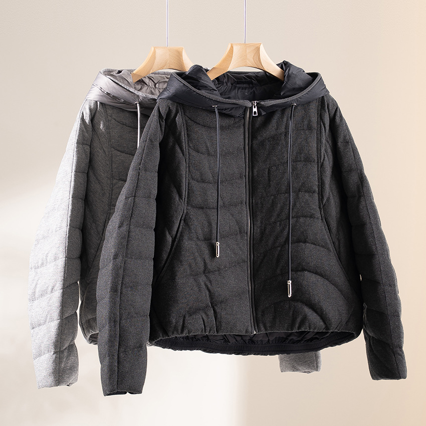 90鹅绒排骨羽绒服女新款小个子羊毛羊绒高档连帽立领宽松短款外套