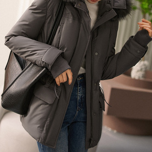 奢级银狐毛领 高端95白鹅绒连帽鹅绒服 平湖羽绒服女装短款女款冬