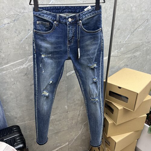 23ss高端货万年大破洞水洗复古修身弹力牛仔裤男乞丐裤潮牌裤子