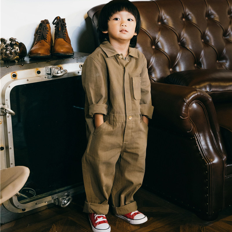 cyclic vintage童装儿童复古工装日系潮宽松连身休闲裤宝宝连体服