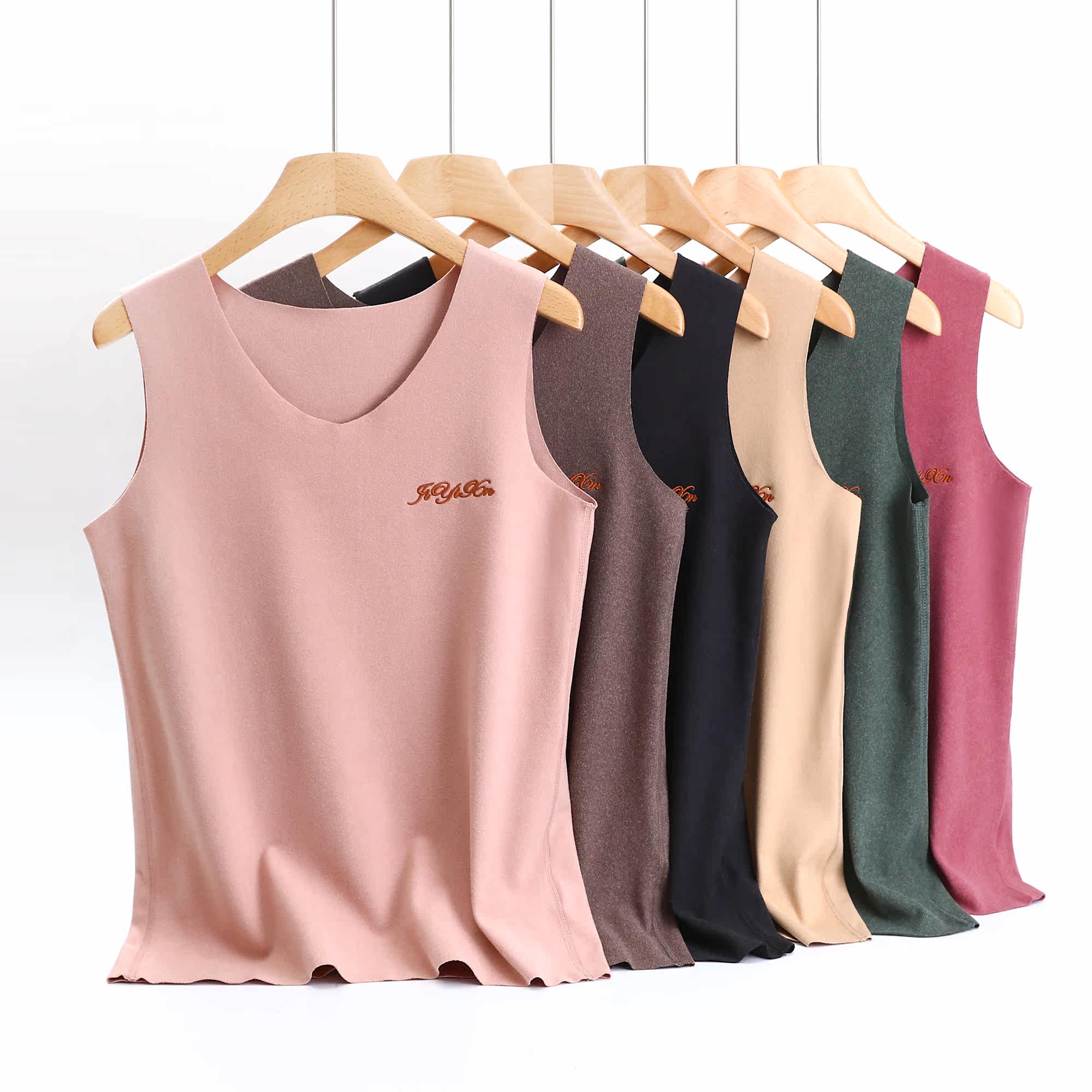 女士德绒保暖背心新款秋冬季加绒加厚v领无袖打底内衣女背心