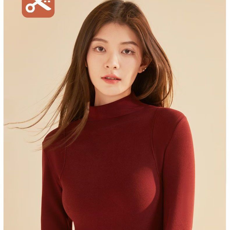 秋冬新款双面德绒磨毛半高领针织打底衫修身弹力女内搭显瘦上衣