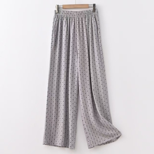 人造棉外穿长裤 棉绸直筒裤 宽松双口袋花色显瘦高腰阔腿裤 簿款 夏季