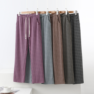 格子休闲口袋家居可外穿显瘦百搭直筒裤 大码 女秋冬双面德绒时尚