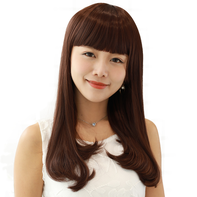 假发女中长发微卷时尚网红圆脸齐刘海主播自然全头套式梨花头发型