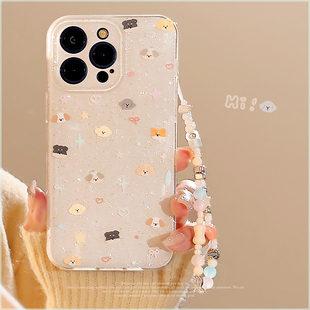 闪粉ins可爱小狗适用挂绳13软套12韩个性 max 苹果16手机壳iphone15pro