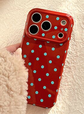 蓝色波点苹果17promax手机壳适用iphone16波点15小众11代热弯波点手机壳型号精孔彩绘保护套