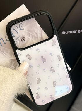 紫色碎花小兔适用16promax苹果17手机壳iphone15高颜值13滴胶防摔碎花兔子手机壳磁吸防摔3D热弯彩绘