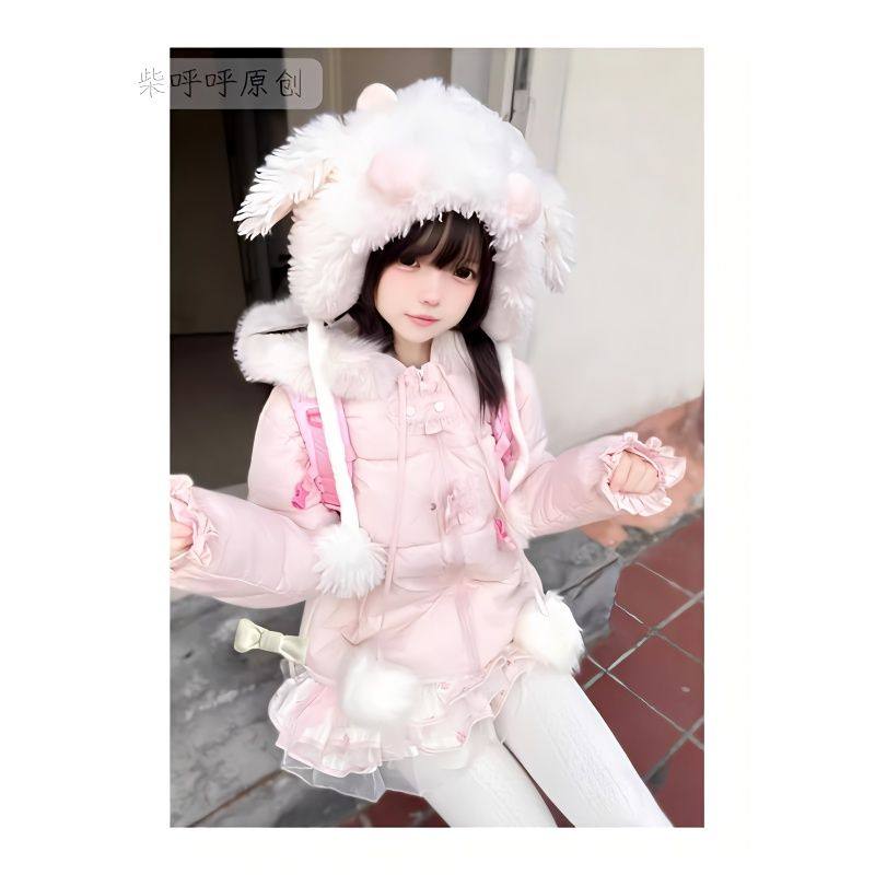 原创「粉粉」可爱粉连帽棉服少萝棉衣Lolita洛丽塔24083