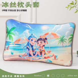 夏季儿童冰丝枕套一对装夏天凉感枕头套30x50cm幼儿园宝宝枕芯套