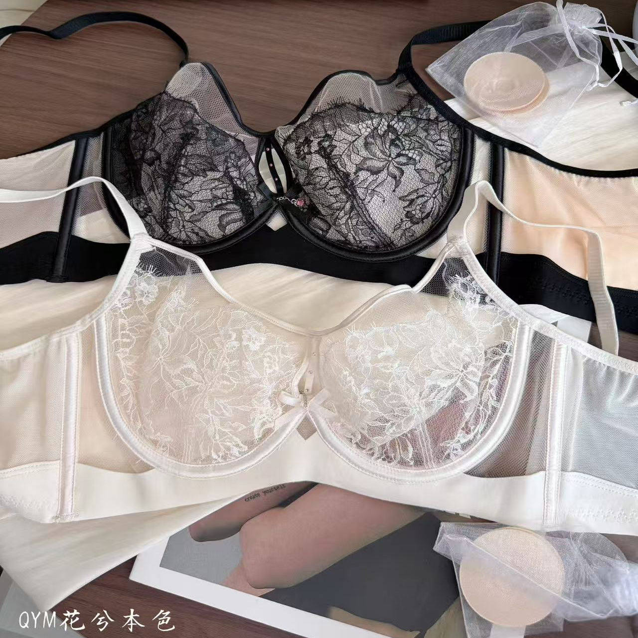 超薄BC杯性感蕾丝全罩软钢圈大胸显小防下垂收副乳水晶杯内衣女,女士内衣/男士内衣/家居服,文胸,淘宝优惠券,粉丝福利购,淘宝优惠卷
