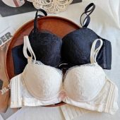 法式 蕾丝内衣性感纯欲舒适透气上薄下厚无钢圈桑蚕丝文胸女