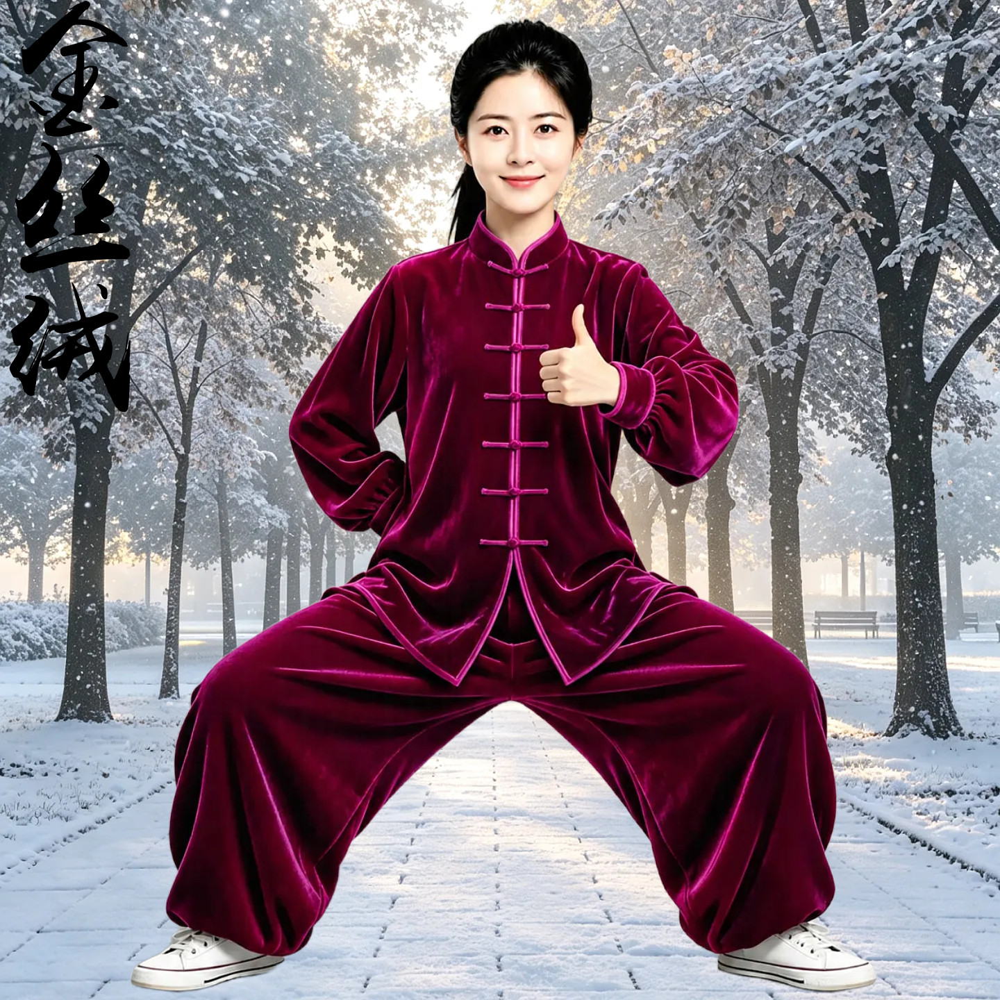 秋冬季太极服金丝绒女加厚武术练功服男太极拳中老年晨练服表演服