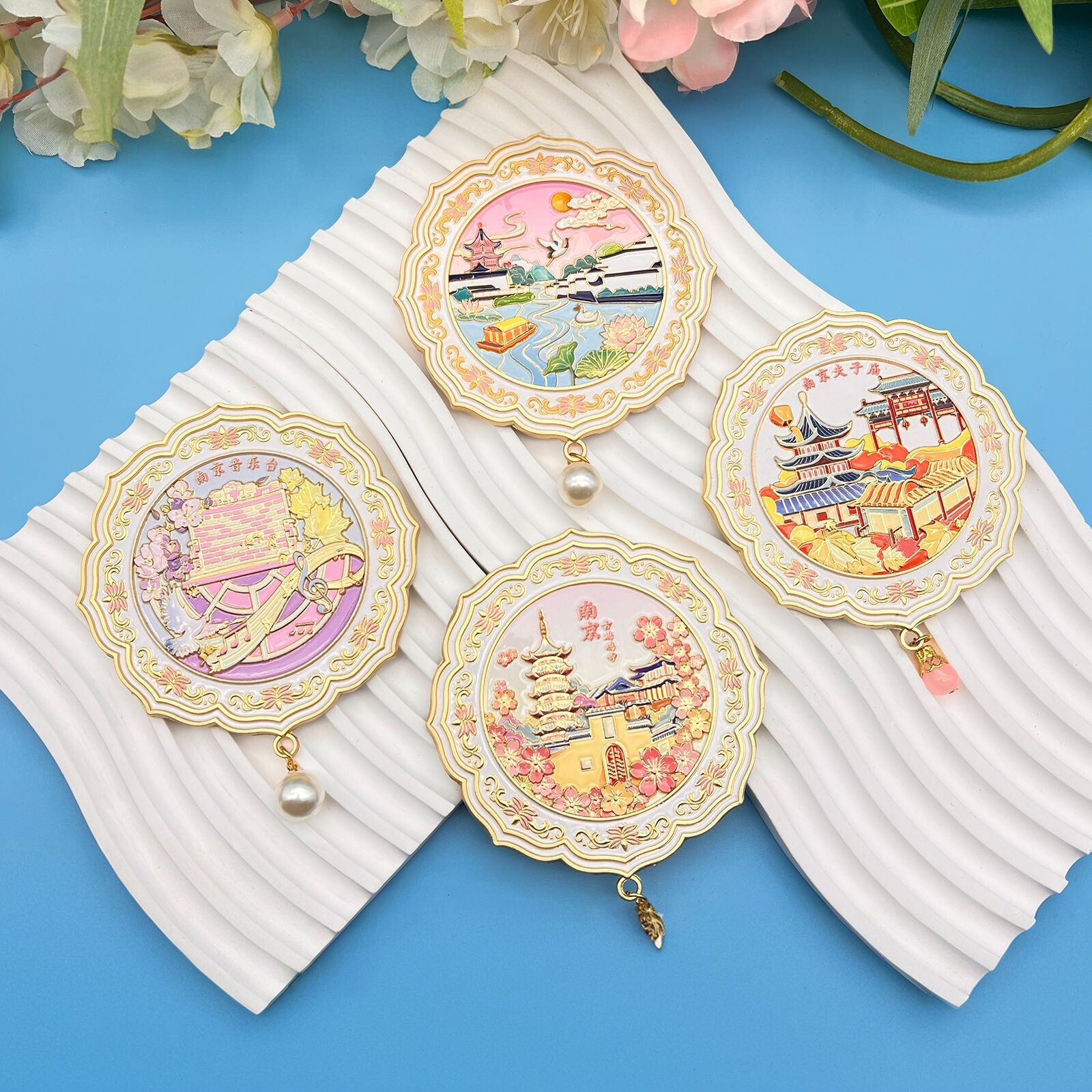 南京金属手持化妆镜夫子庙鸡鸣寺秦淮河小圆镜子随身携带迷你礼物