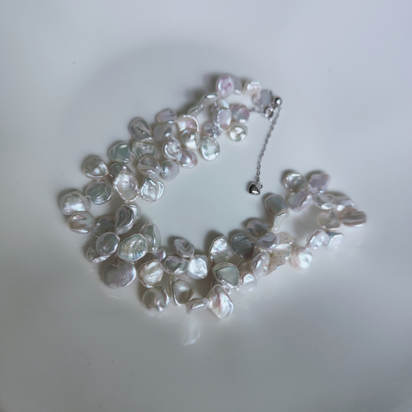 诸暨强光无核花瓣天然珍珠项链碎银子巴洛克珍珠项链