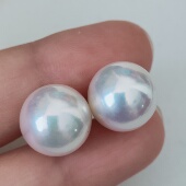 爱迪生珍珠耳钉强光天然淡水正圆媲美澳白基础款 14mm 耳钉13