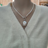 手作新品 多戴天然淡水大巴洛克强光吊坠珍珠锁骨毛衣项链 一款