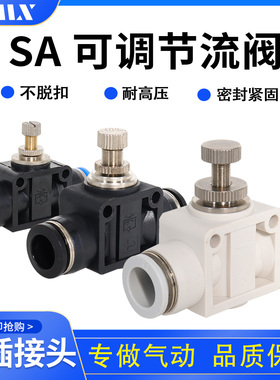 气动SA4快速接头SA6管道节流阀SA8 SA10 SA12 可调节塑料气管接头