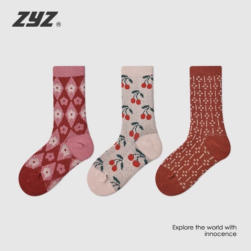 女童袜子秋冬款纯棉中筒袜儿童复古风樱桃小花双针双路无线头棉袜,童装/婴儿装/亲子装,儿童袜子(0-16岁),淘宝优惠券,粉丝福利购,淘宝优惠卷