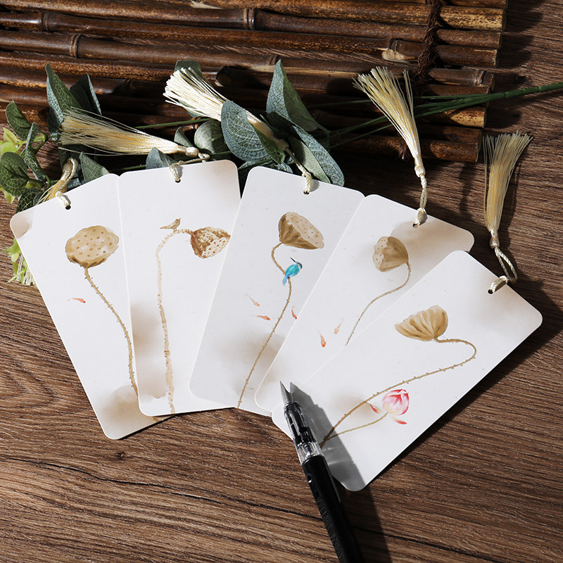 古典纸质书签带流苏 留言卡学生礼品卡片 七言方格书签 秋池记