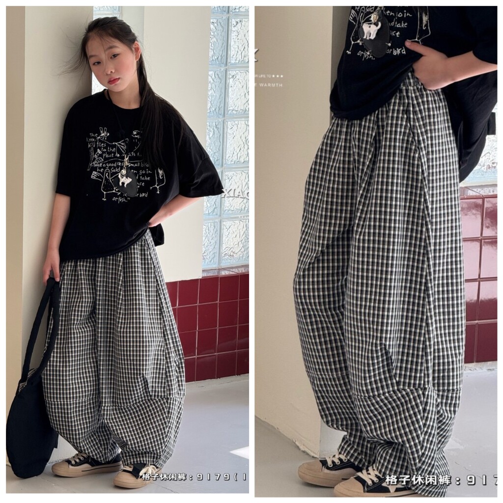小智同学2026春夏9179新款薄格子裤中大男女童中性可亲子
