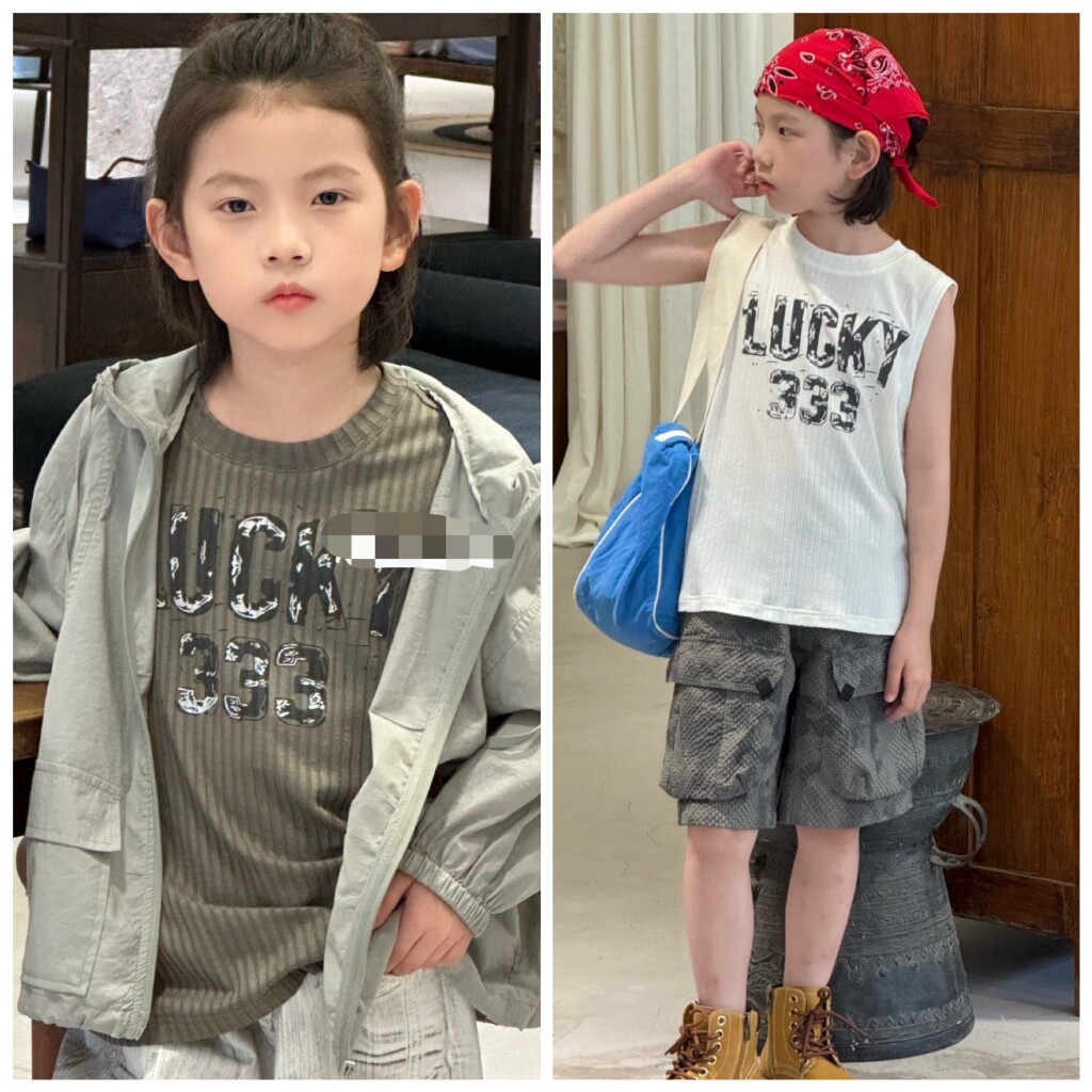 爱家2026夏5459新款字母背心5304短裤中大男女童中性亲子