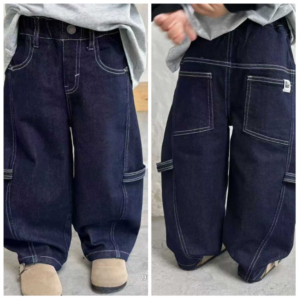 有爱2025秋9100新款正品拼接原色牛仔裤中小童男女童中性