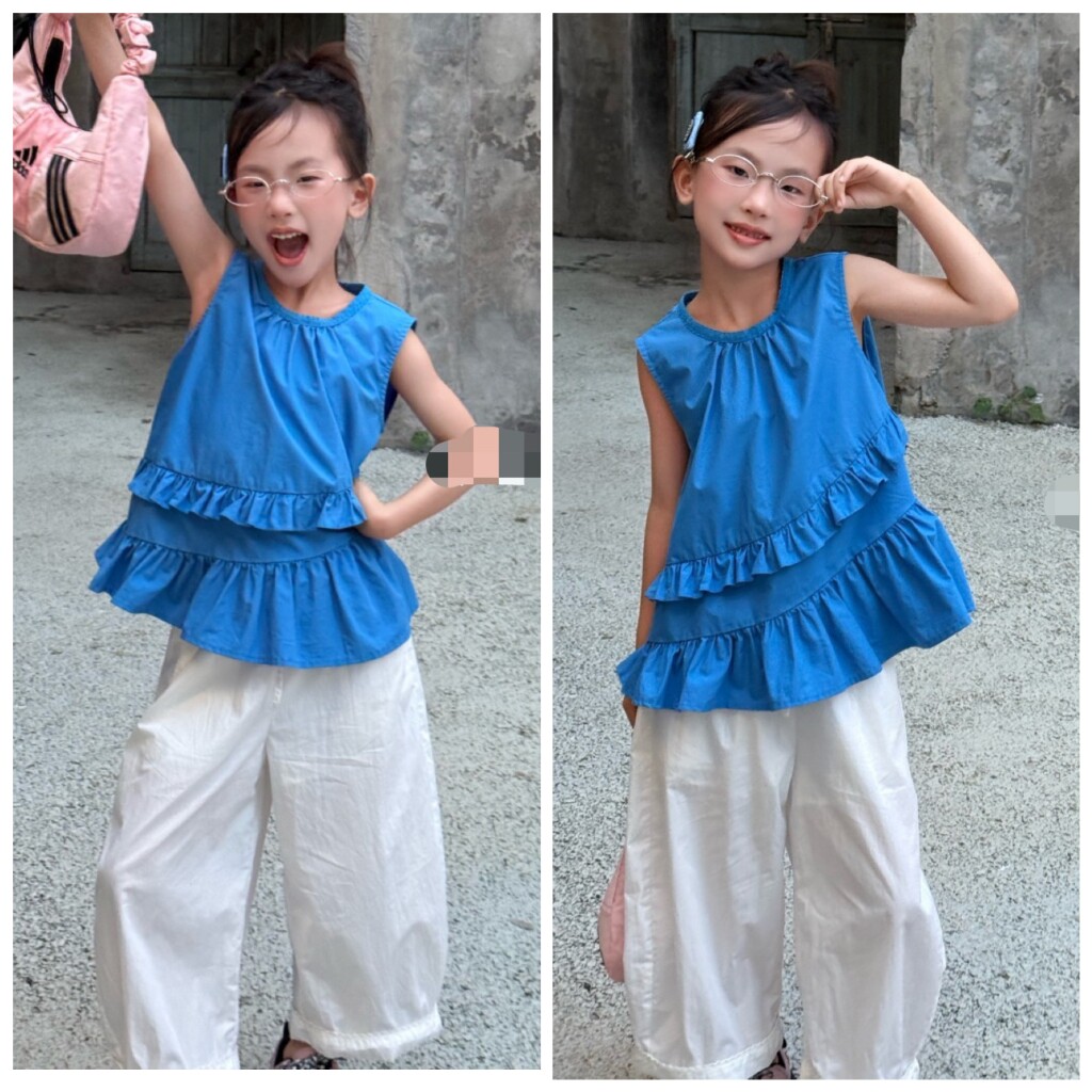 爱家2026夏6566新款花边小衫6621中裤中大童女童可亲子