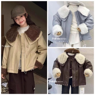 特7+kids2025冬新款81733大翻领18175 加绒皮衣外套中大女童亲子
