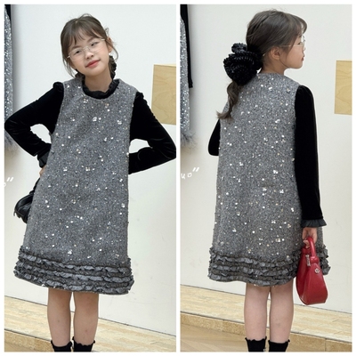 摩诺2025冬新款9141重工亮片背心连衣裙9075打底衫中大女童亲子