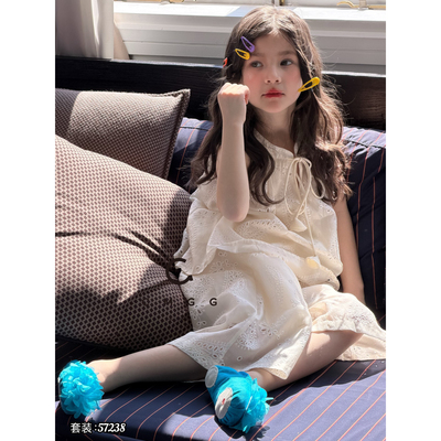 格格2026夏57238新款蕾丝小衫阔腿裤两件套装中大女童亲子