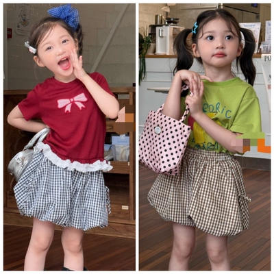 爱家2026夏2763新款蝴蝶结2828短袖3735格子短裤中小女童