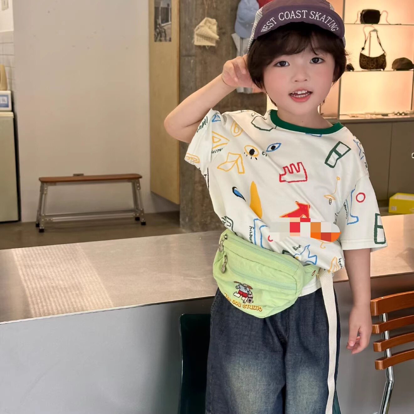 爱家2026夏1254新款印花短袖1468牛仔短裤中小男女童中性