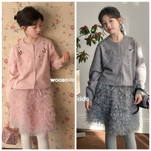 吾束abc2025冬新款95063毛衣78323蓬蓬裙两件套装中大女童可亲子