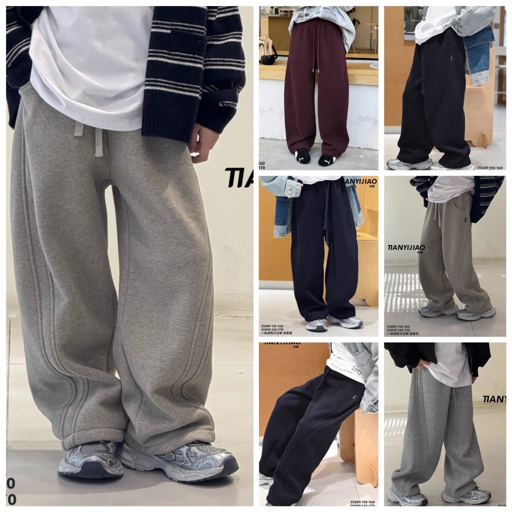 天依角2025冬25089新款25090一体加绒弯刀卫裤中大童男女童可亲子童装/婴儿装/亲子装裤子原图主图